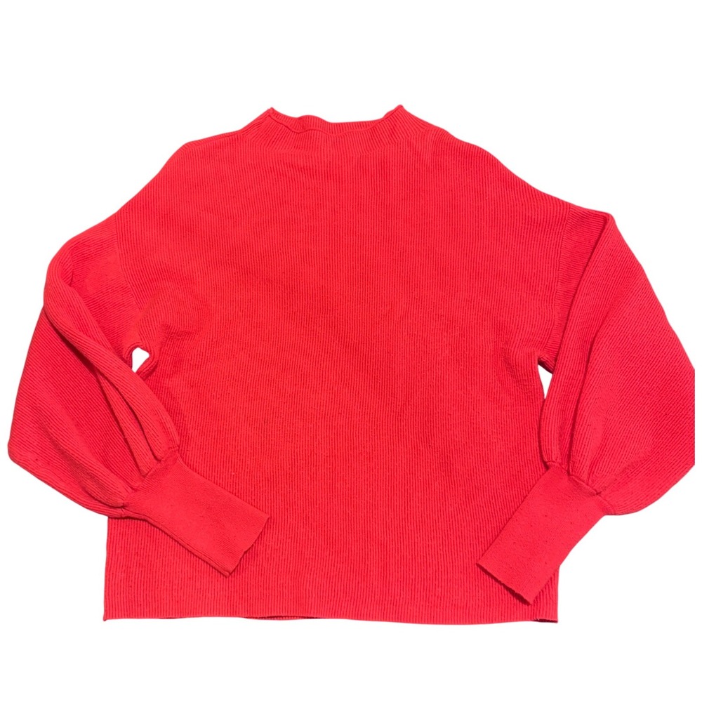 A New Day Womens XL Red Ribbed Knit Balloon Sleeve Mock‎ Neck Sweater
